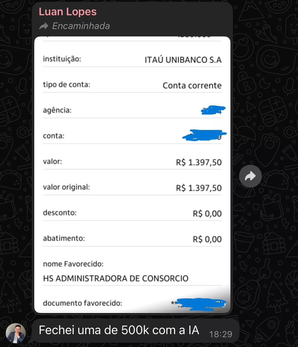 Luan Lopes — fechei uma de 500k com a IA — comprovante